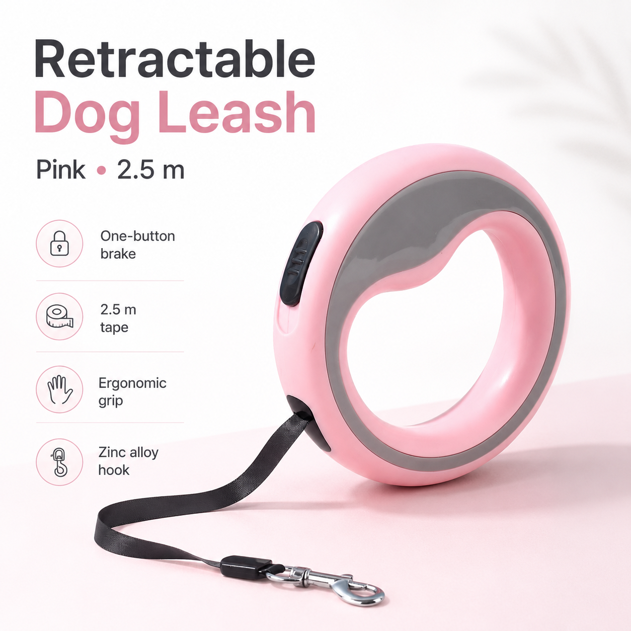 Retractable Dog Leash – Pink
