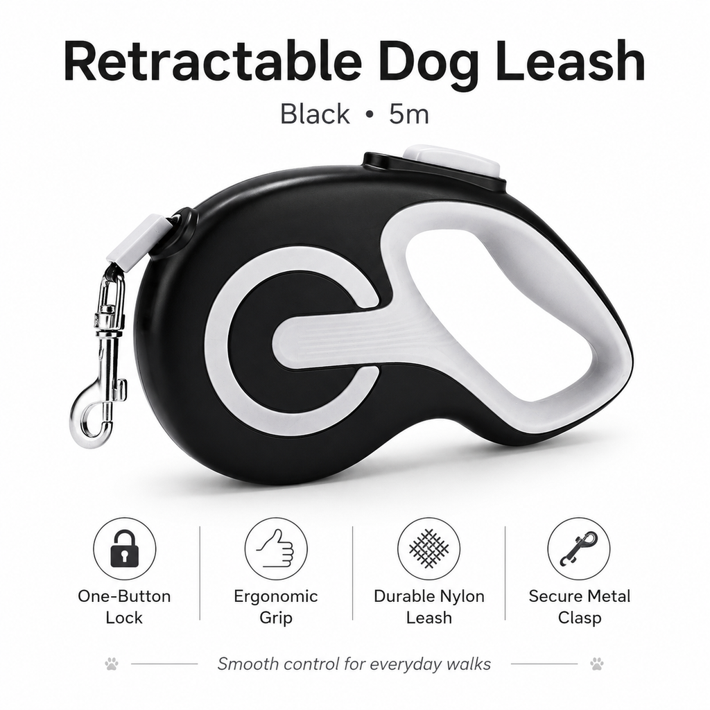 Retractable Dog Leash – Black 5m
