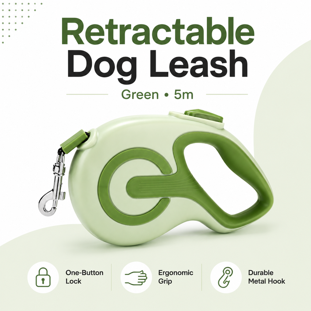 Retractable Dog Leash – Green 5m