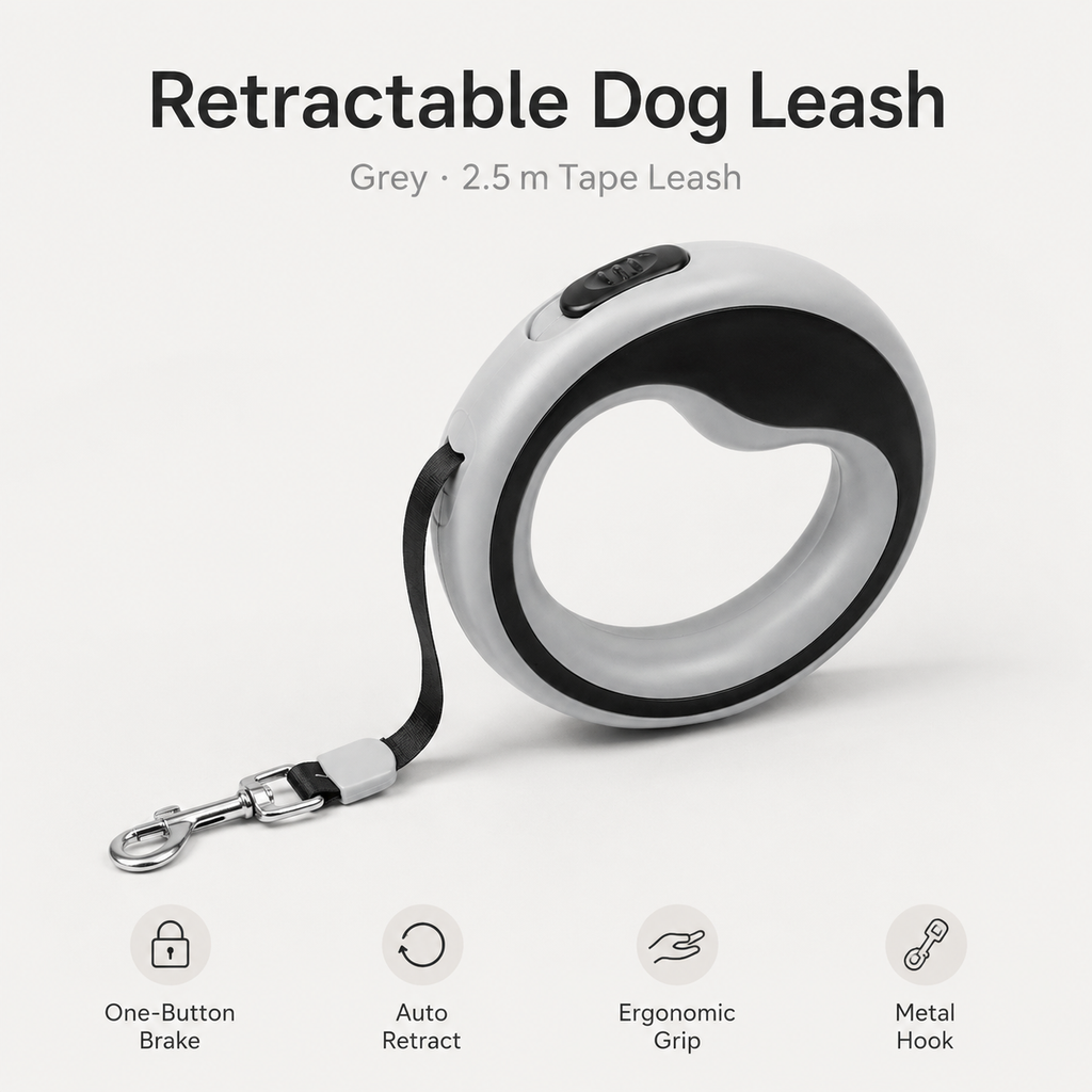 Retractable Dog Leash – Grey