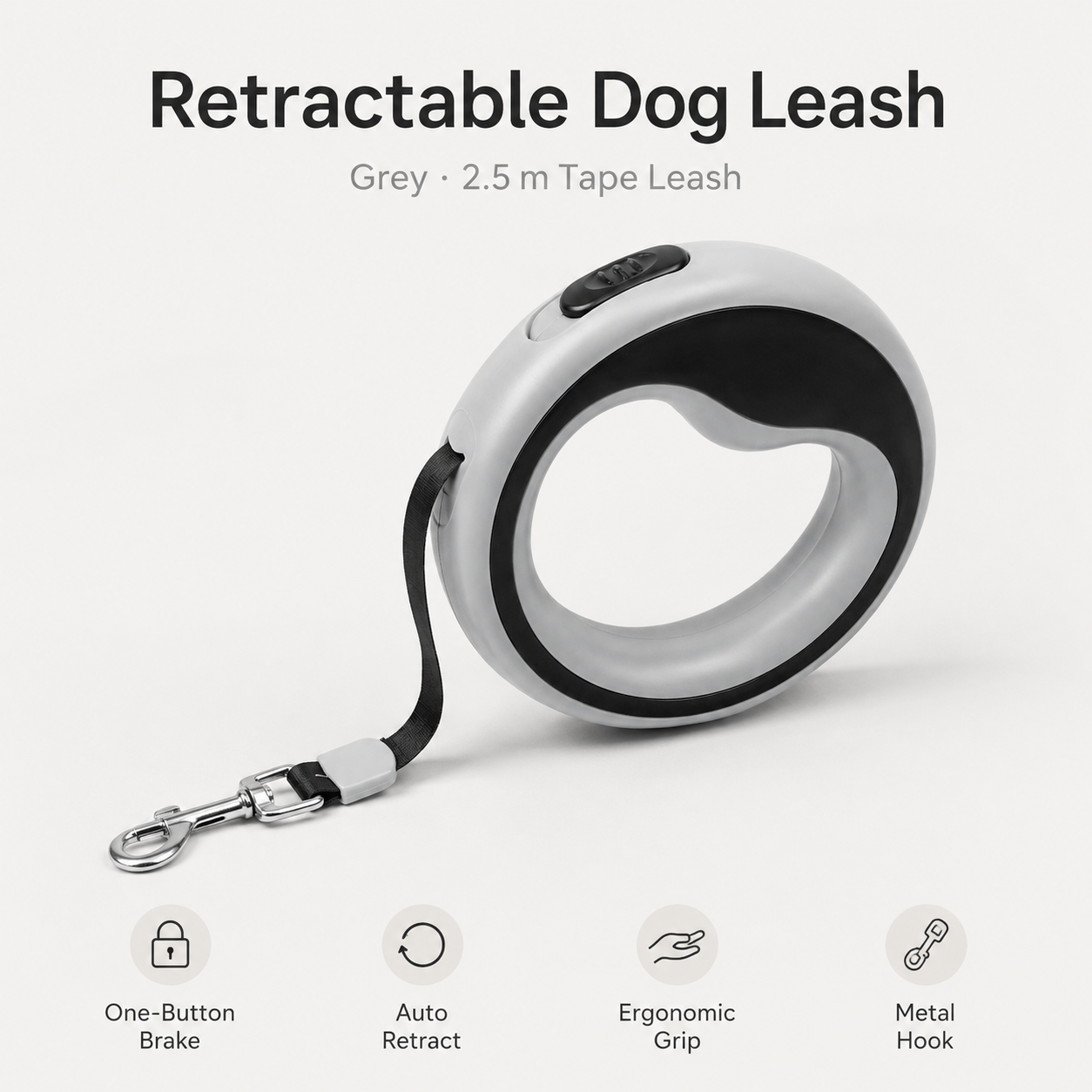 Retractable Dog Leash – Grey