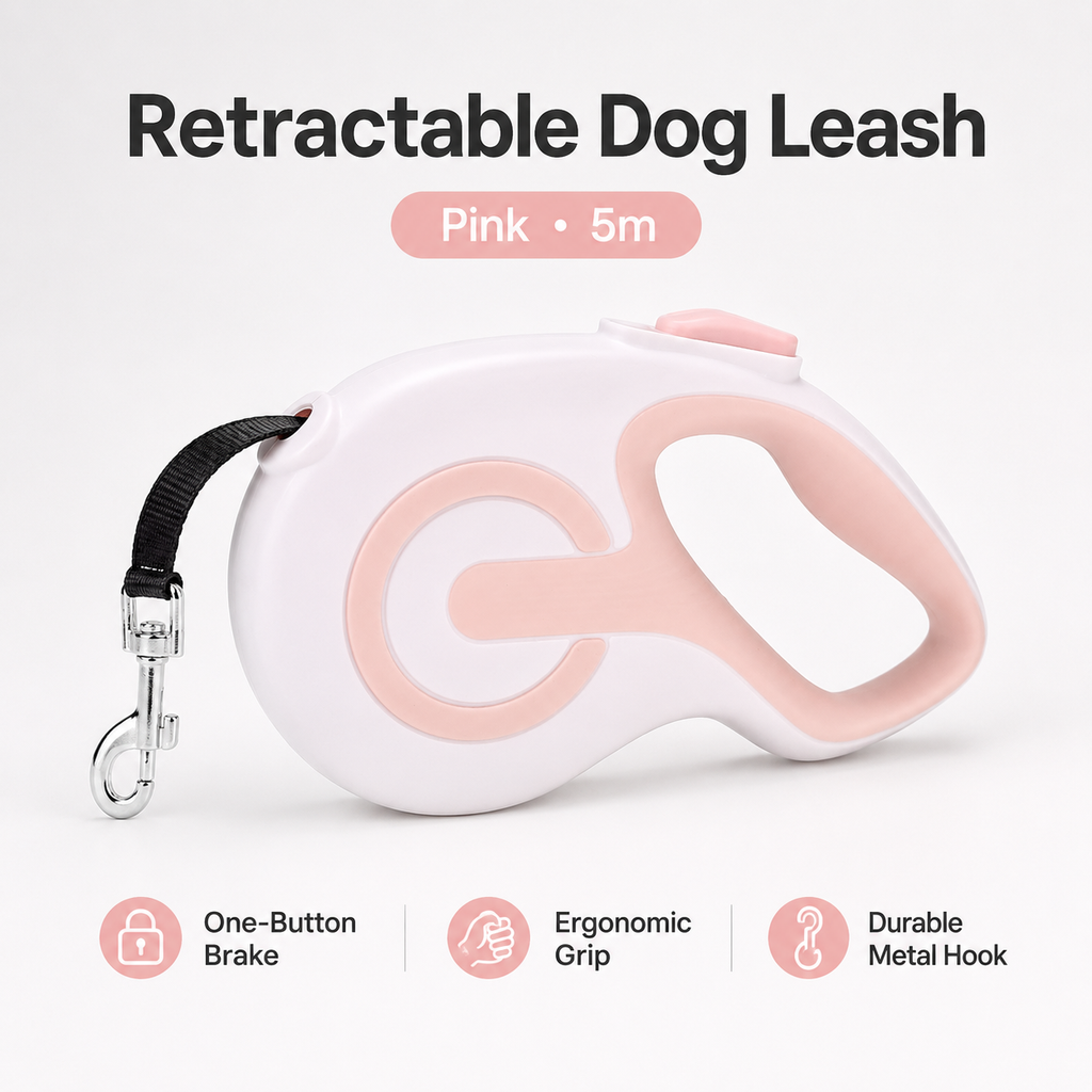 Retractable Dog Leash – White Pink 5m