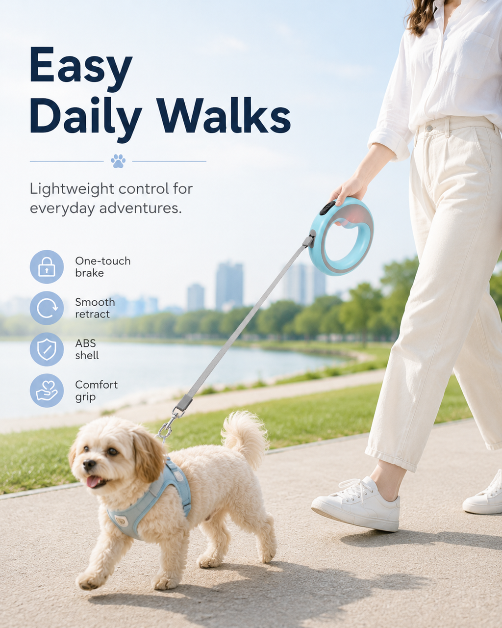 Retractable Dog Leash – Light Blue