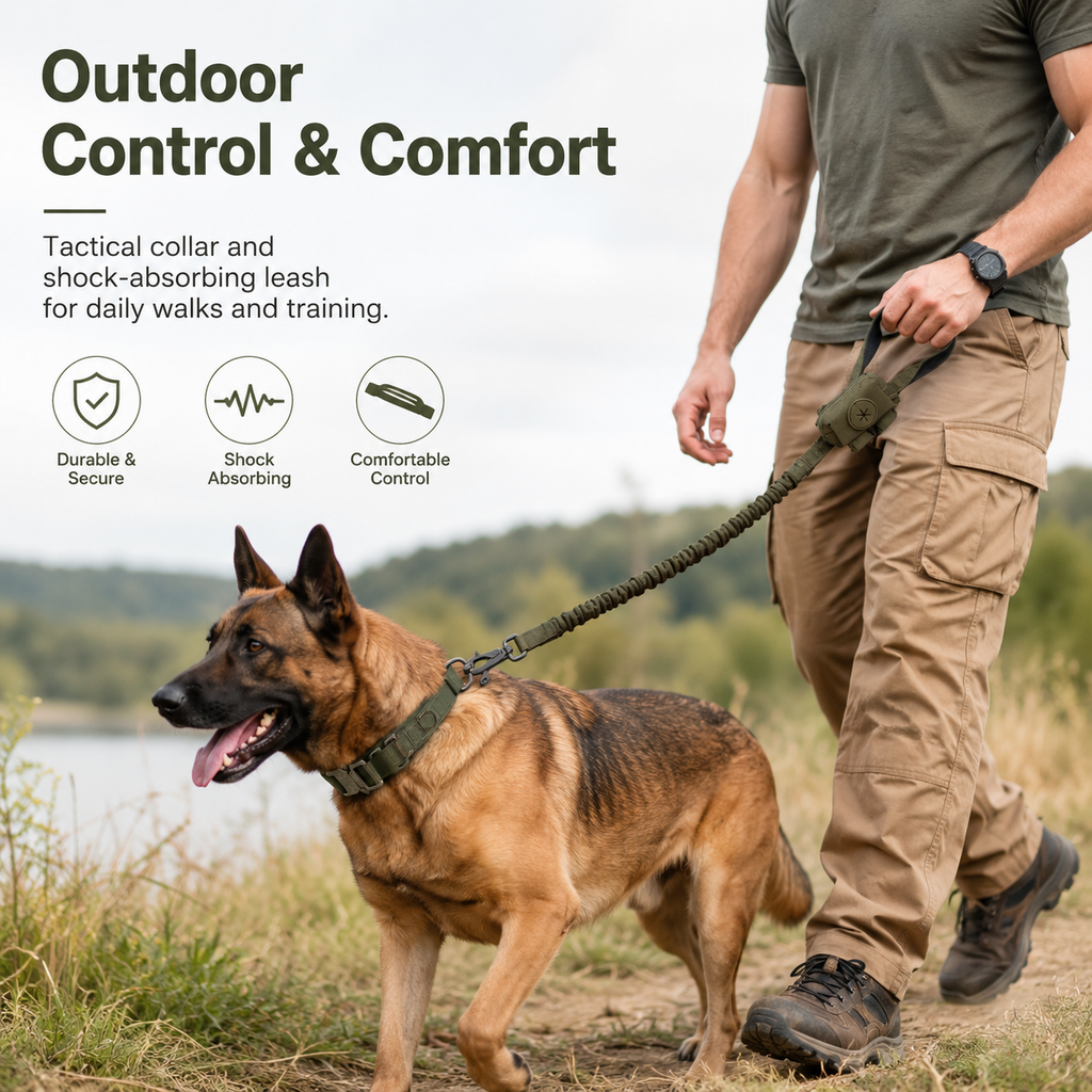 Padded Dog Collar & Bungee Leash Set