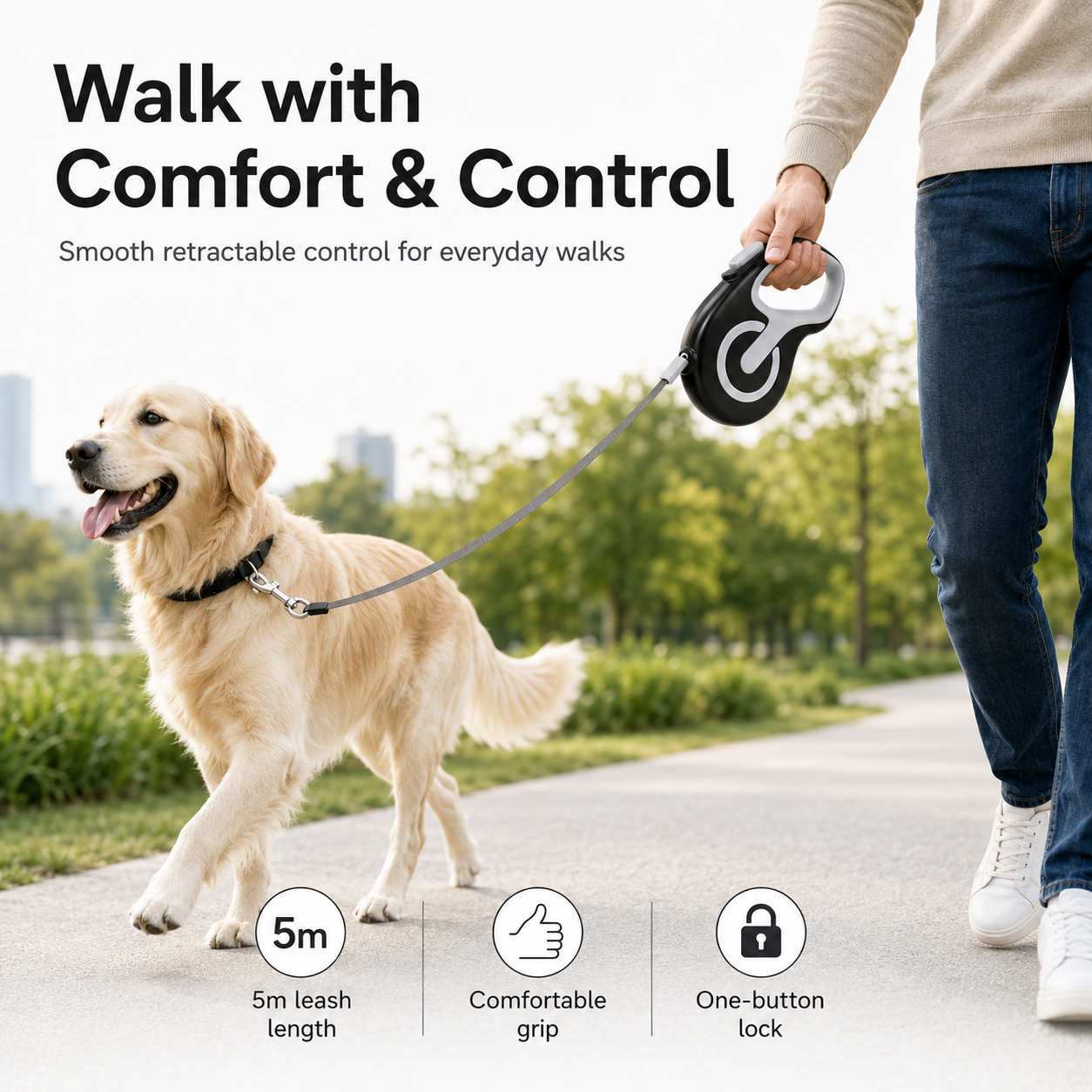 Retractable Dog Leash – Black 5m