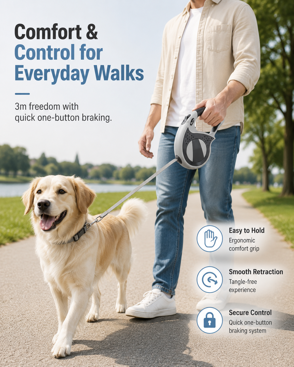 Retractable Dog Leash – Grey 3m