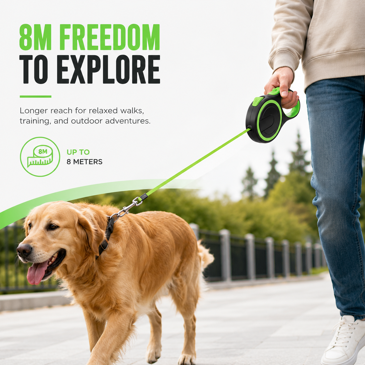 Retractable Dog Leash – Green Black 8m