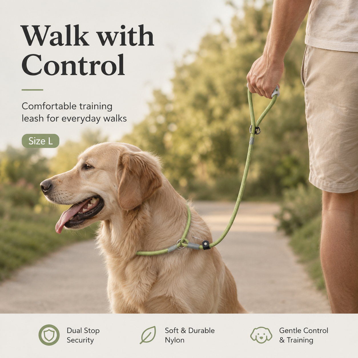 Adjustable Slip Rope Dog Leash – Green
