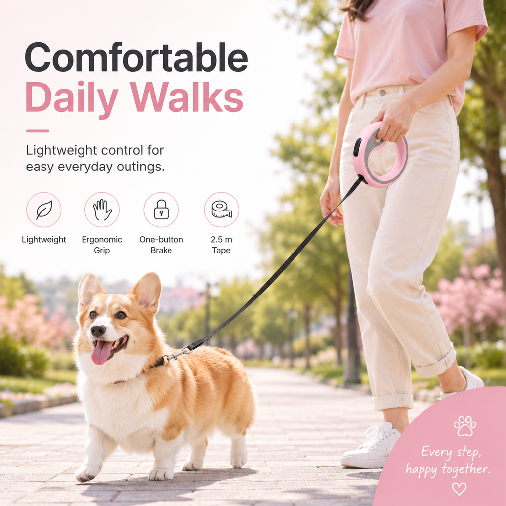 Retractable Dog Leash – Pink