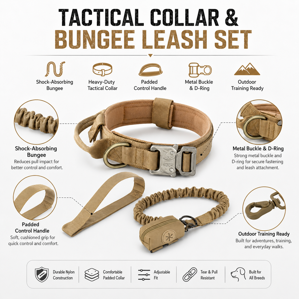 Padded Dog Collar & Bungee Leash Set