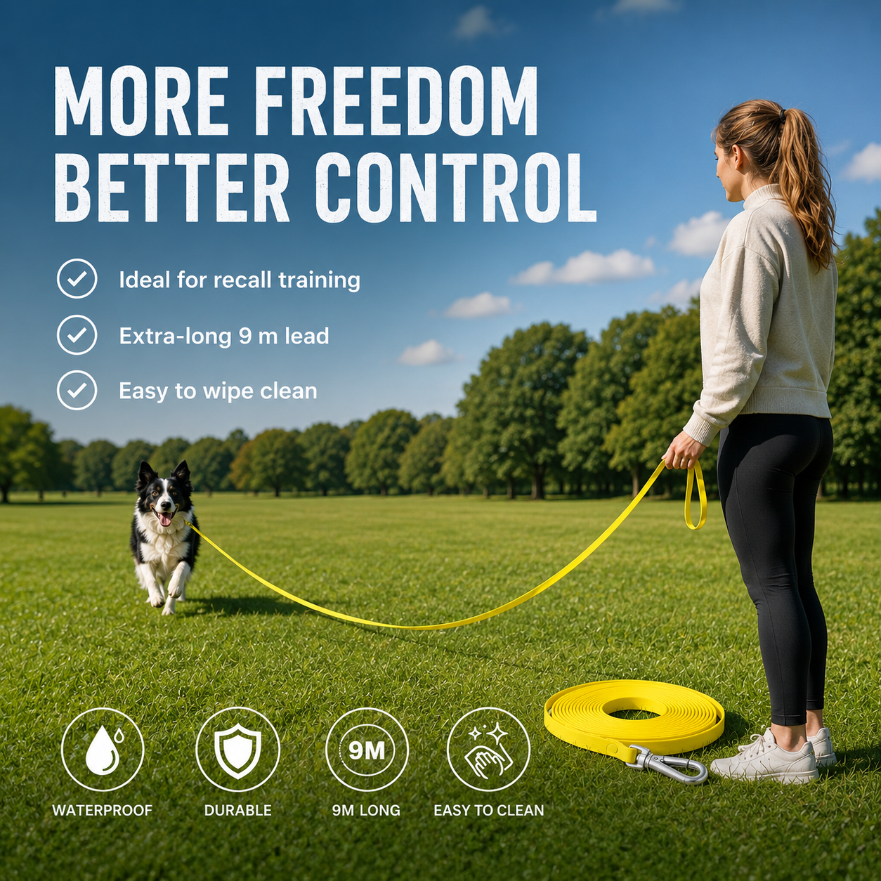 9m Waterproof Dog Training Lead - Yellow