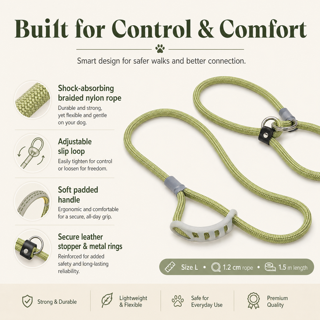 Adjustable Slip Rope Dog Leash – Green