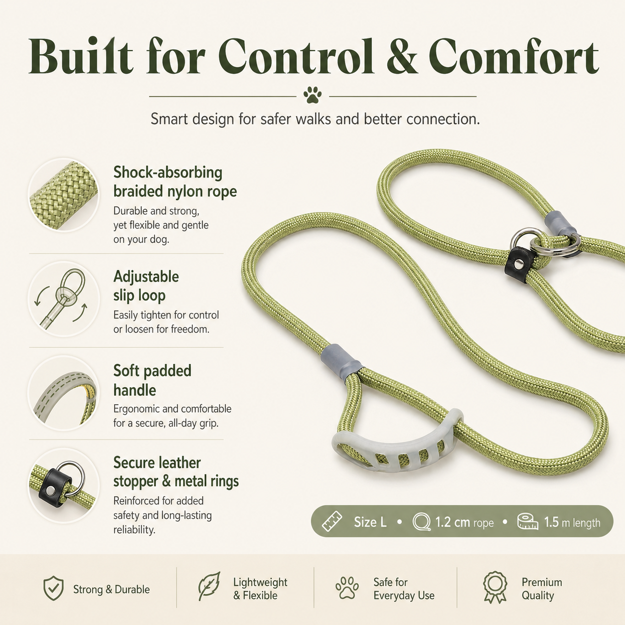 Adjustable Slip Rope Dog Leash – Green