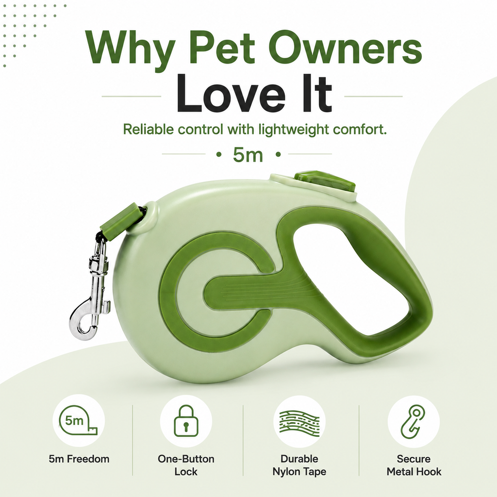 Retractable Dog Leash – Green 5m