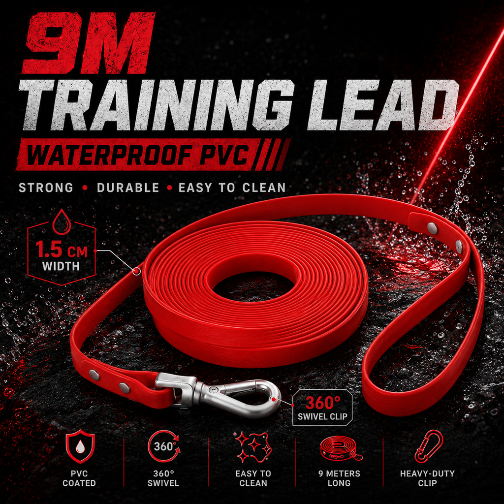 9m Waterproof Dog Training Lead - Red