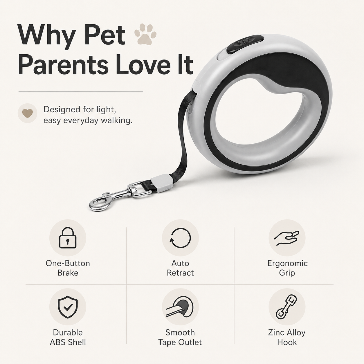 Retractable Dog Leash – Grey
