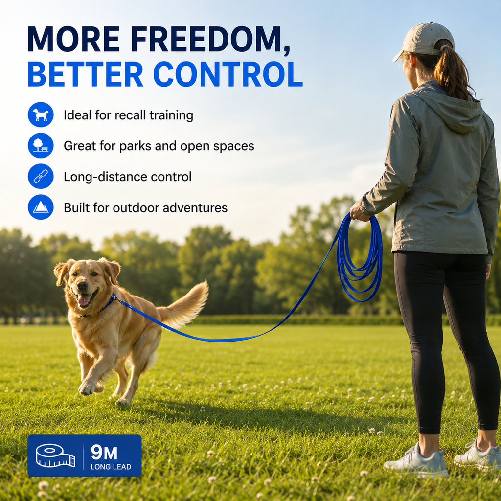9m Waterproof Dog Training Lead - Blue