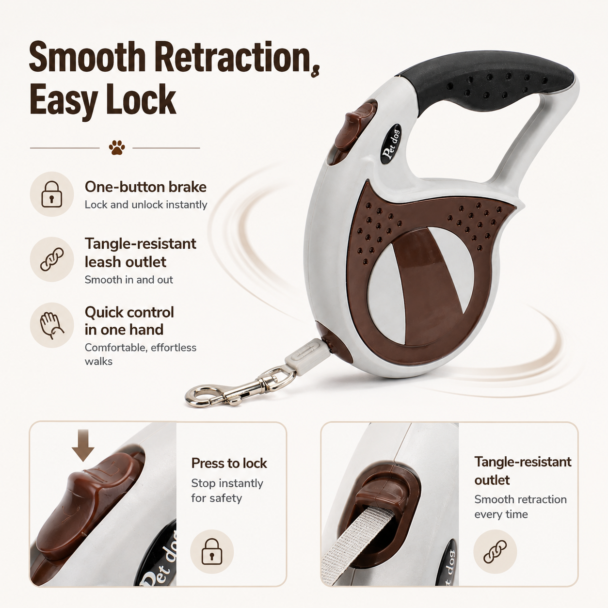 Retractable Dog Leash – Brown 3m