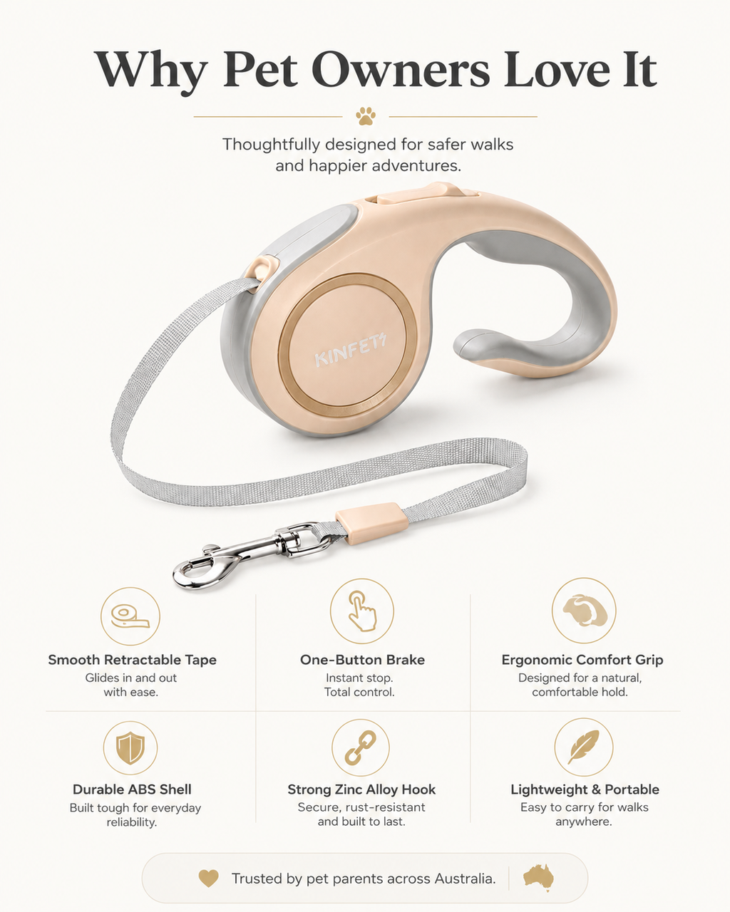 Retractable Dog Leash - Champagne Gold