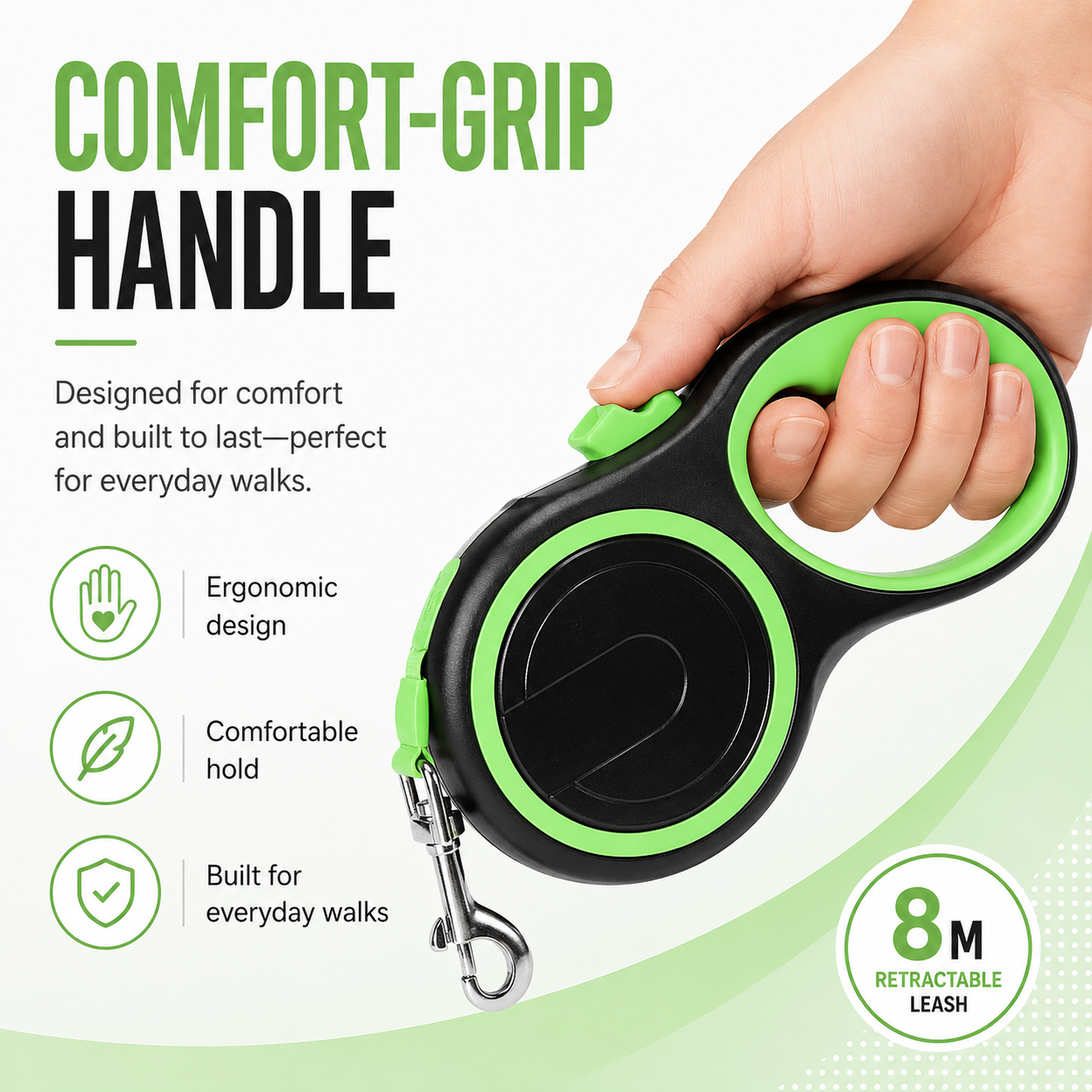 Retractable Dog Leash – Green Black 8m