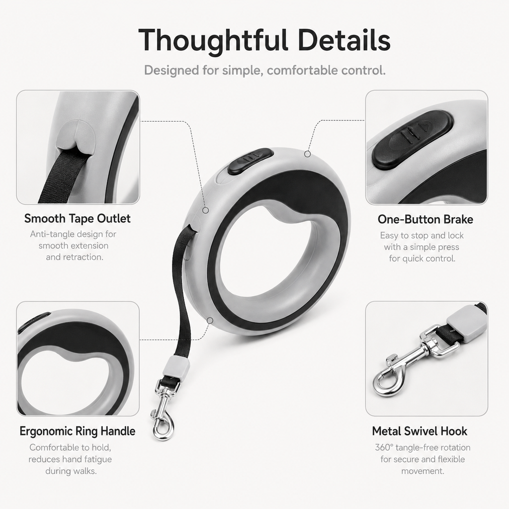 Retractable Dog Leash – Grey