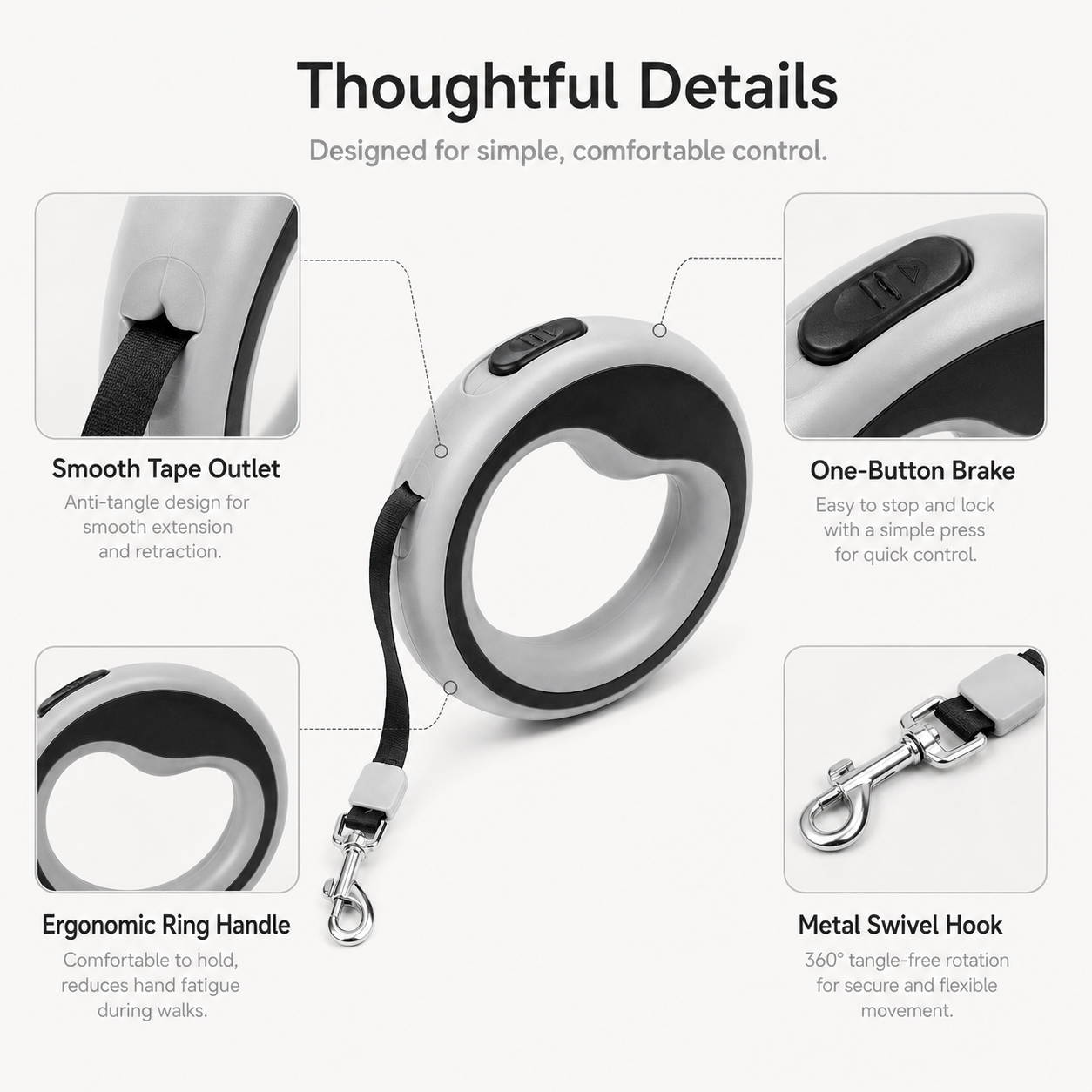 Retractable Dog Leash – Grey