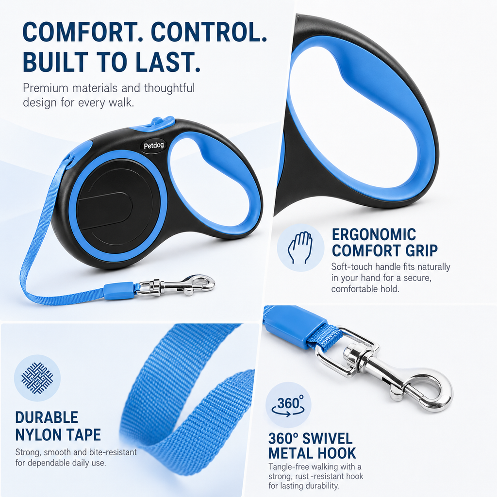 Retractable Dog Leash – Black & Blue 8m