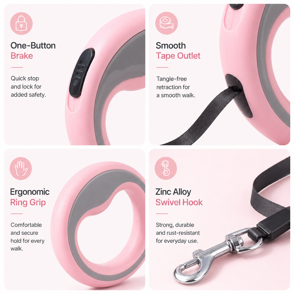 Retractable Dog Leash – Pink
