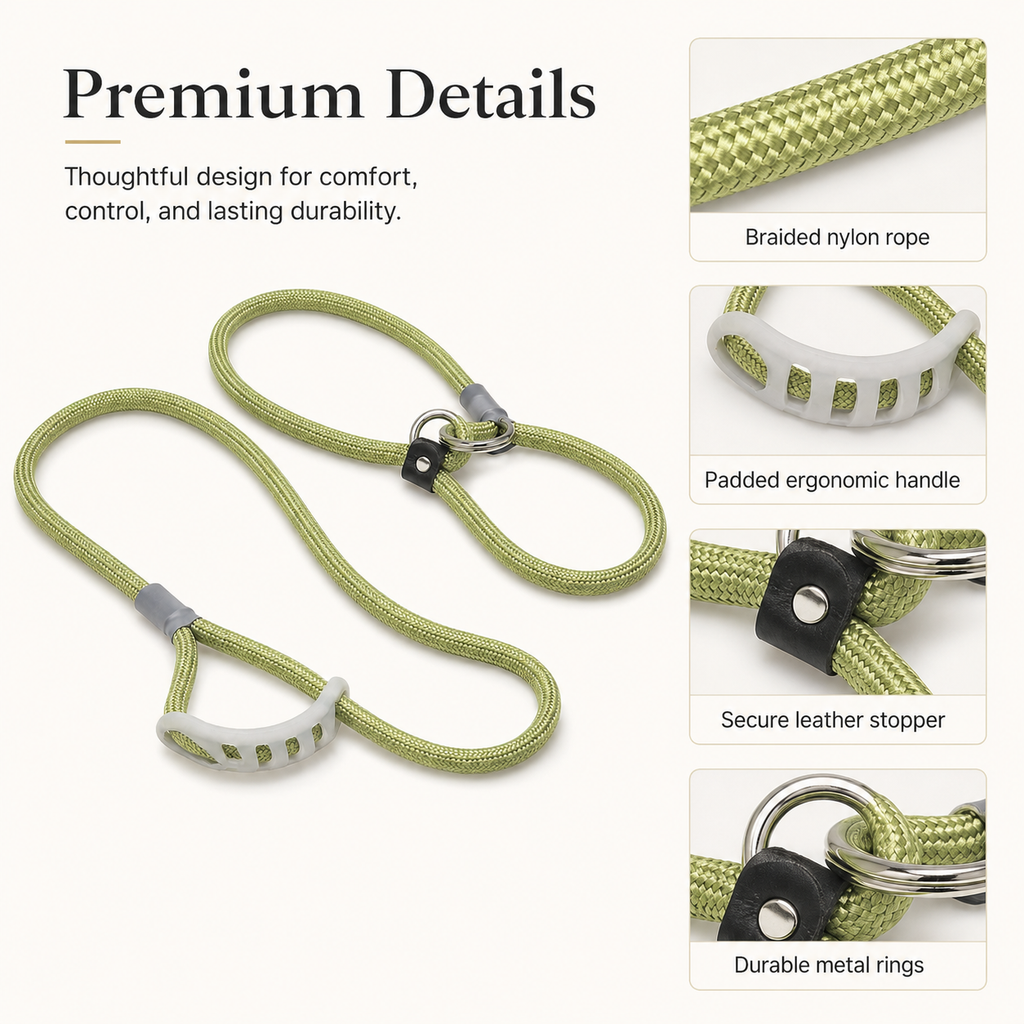 Adjustable Slip Rope Dog Leash – Green