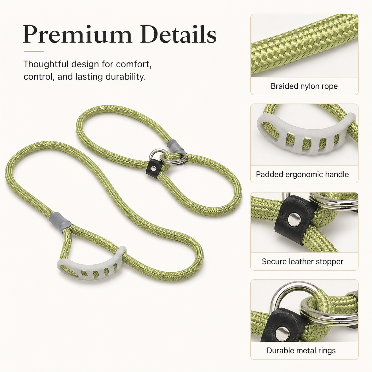 Adjustable Slip Rope Dog Leash – Green