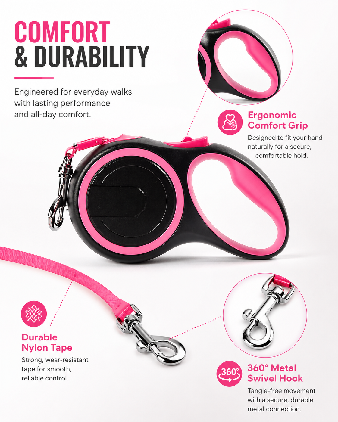Retractable Dog Leash – Red Black 8m