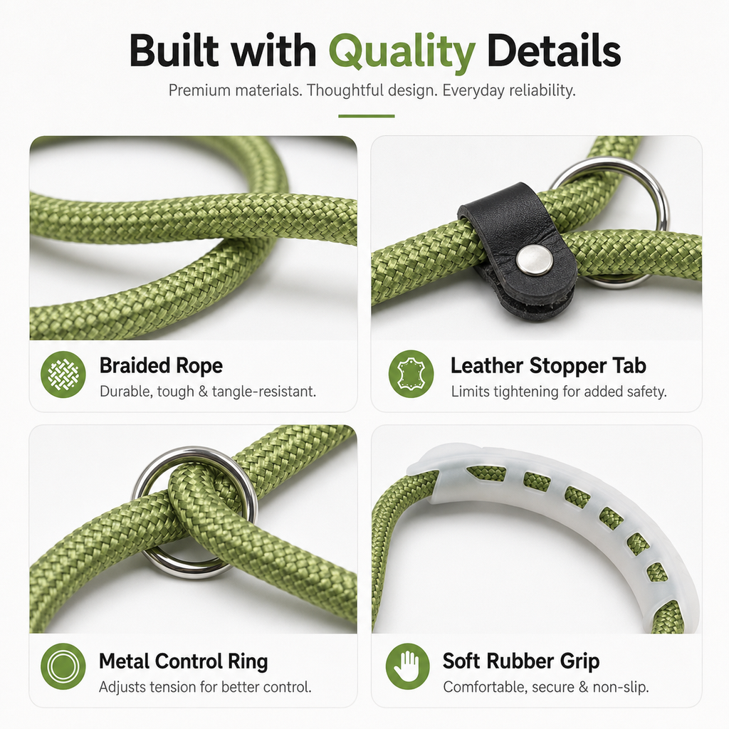 Adjustable Slip Rope Dog Leash – Green