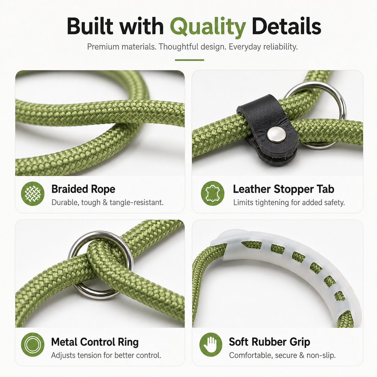 Adjustable Slip Rope Dog Leash – Green