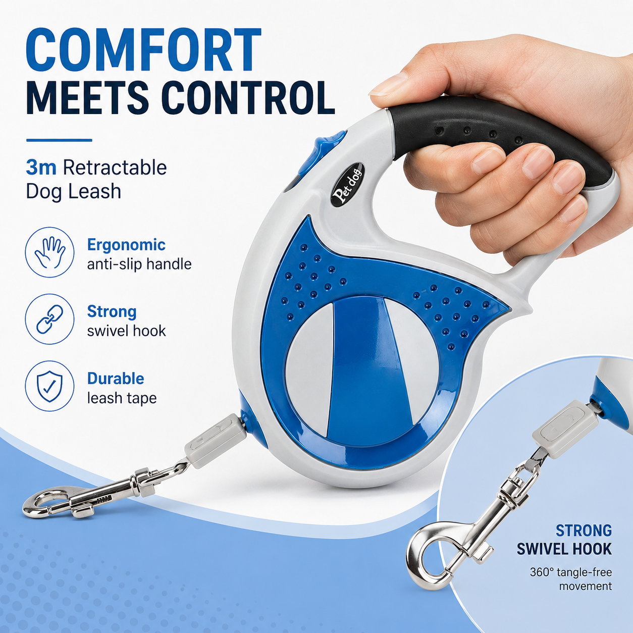 Retractable Dog Leash – Blue 3m