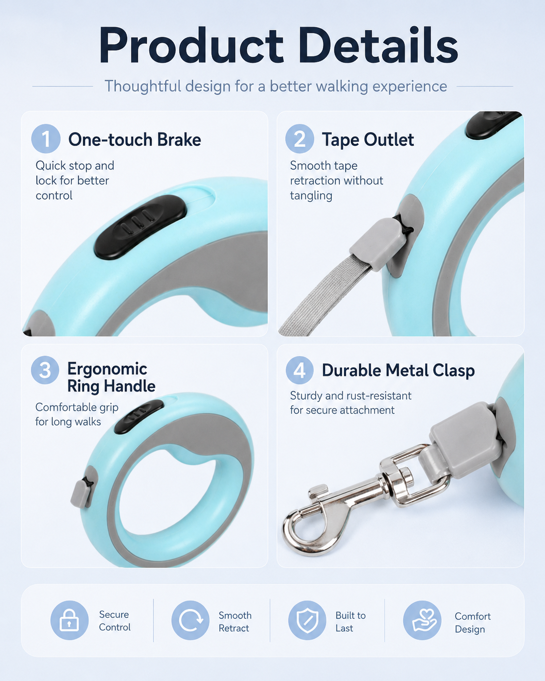 Retractable Dog Leash – Light Blue