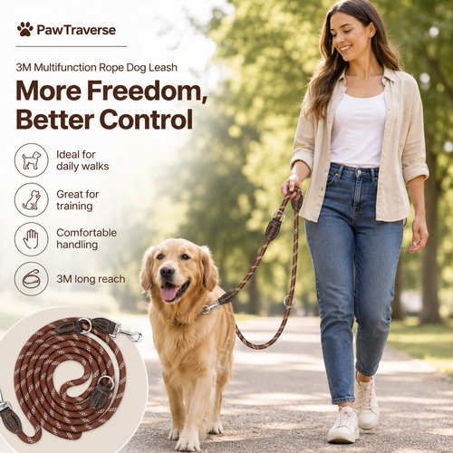 3m Multifunction Rope Dog Leash - Brown