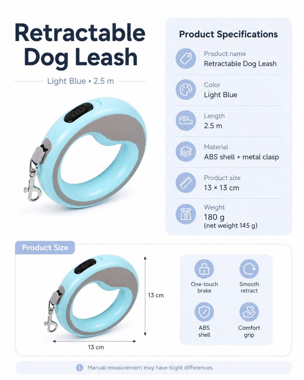 Retractable Dog Leash – Light Blue