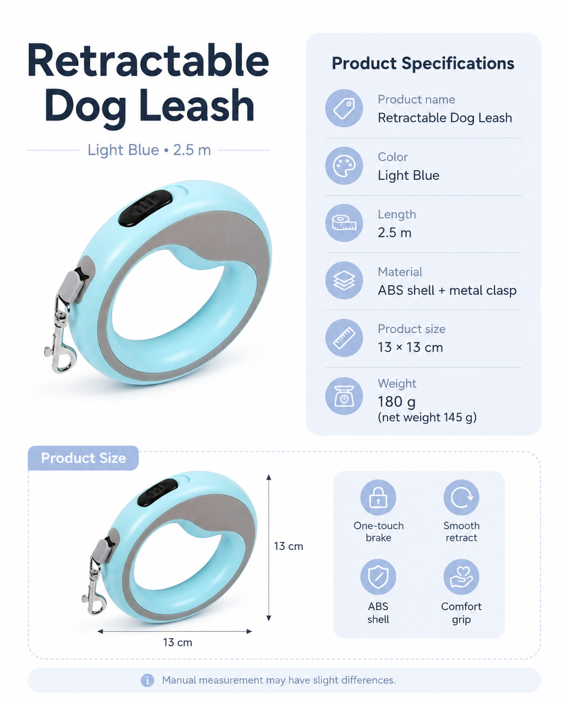 Retractable Dog Leash – Light Blue