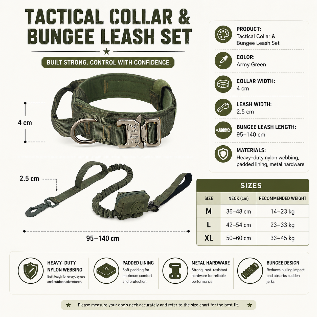 Padded Dog Collar & Bungee Leash Set