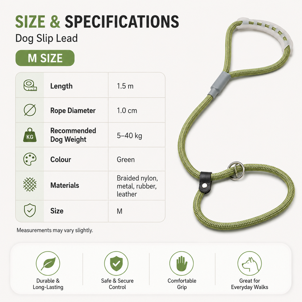 Adjustable Slip Rope Dog Leash – Green