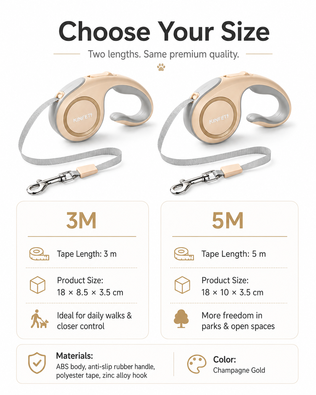 Retractable Dog Leash - Champagne Gold