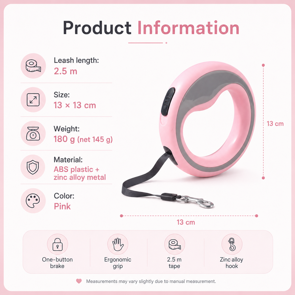 Retractable Dog Leash – Pink