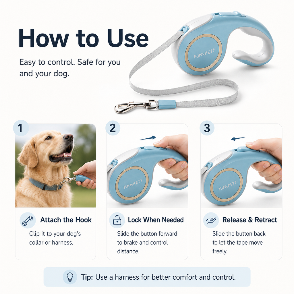 Retractable Dog Leash - Blue