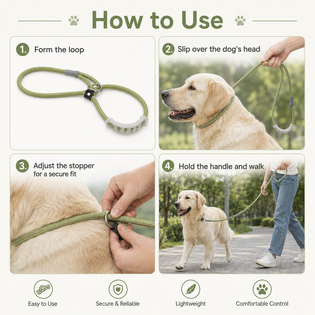 Adjustable Slip Rope Dog Leash – Green