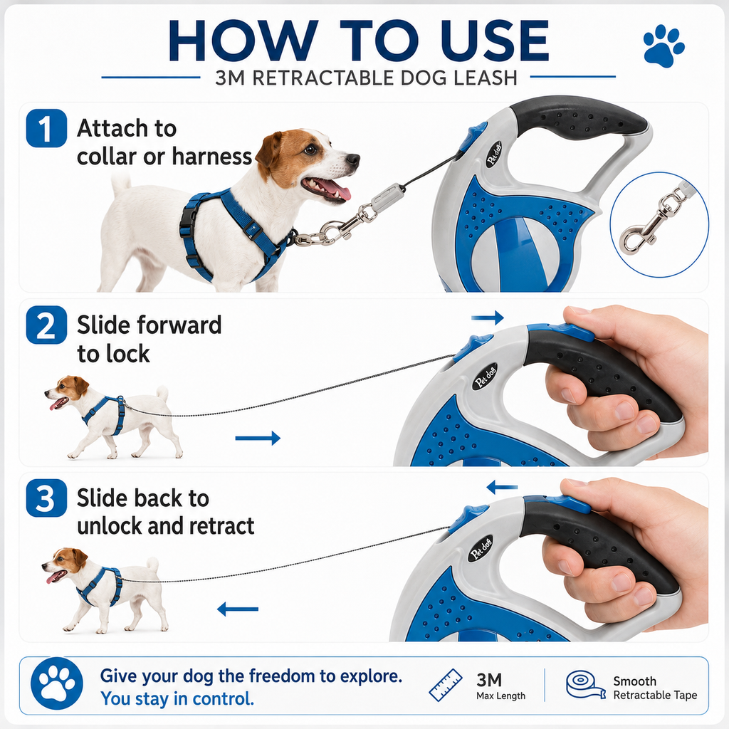 Retractable Dog Leash – Blue 3m