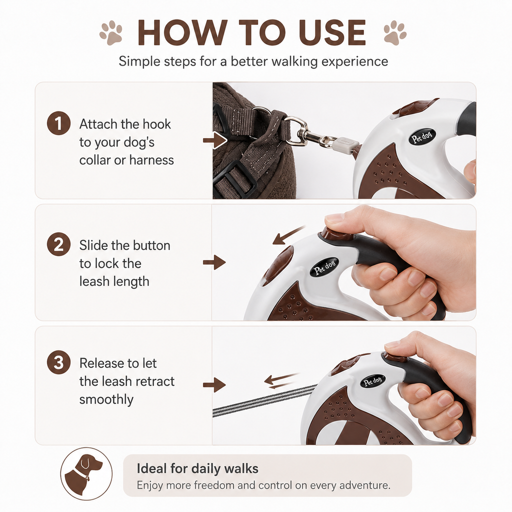 Retractable Dog Leash – Brown 3m