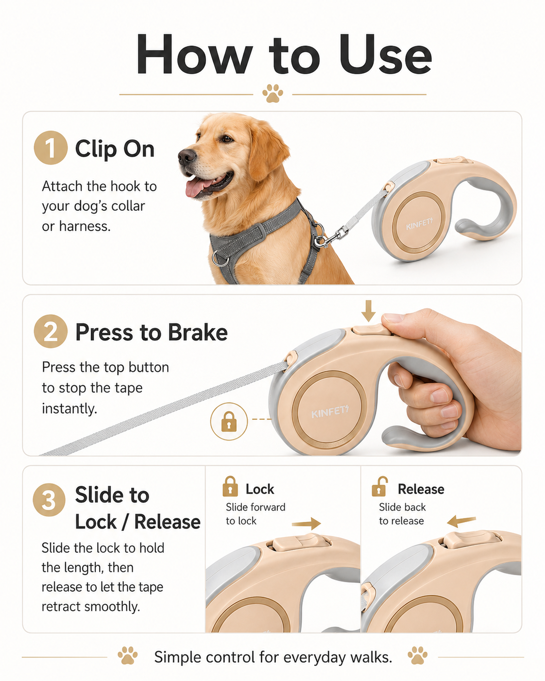 Retractable Dog Leash - Champagne Gold