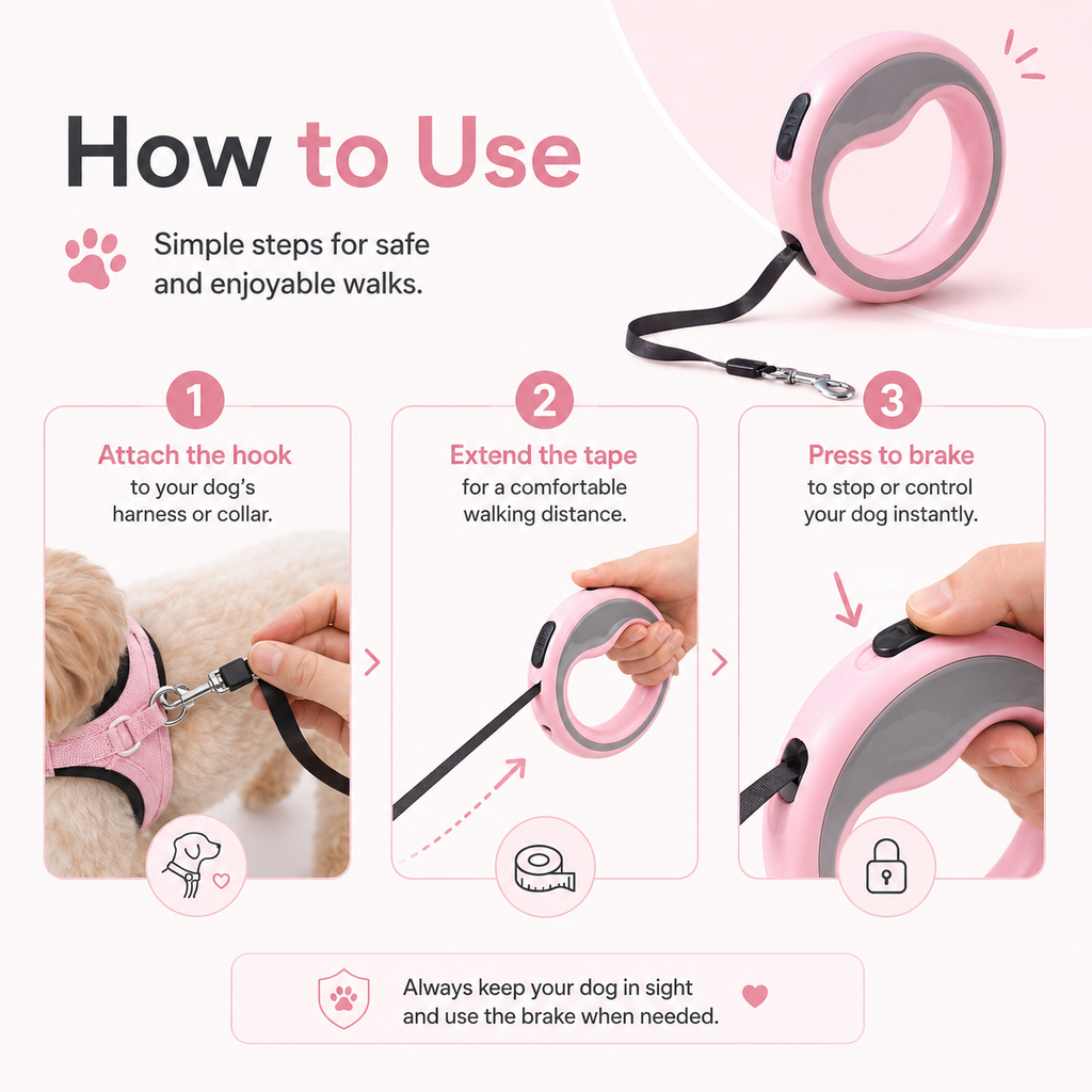 Retractable Dog Leash – Pink