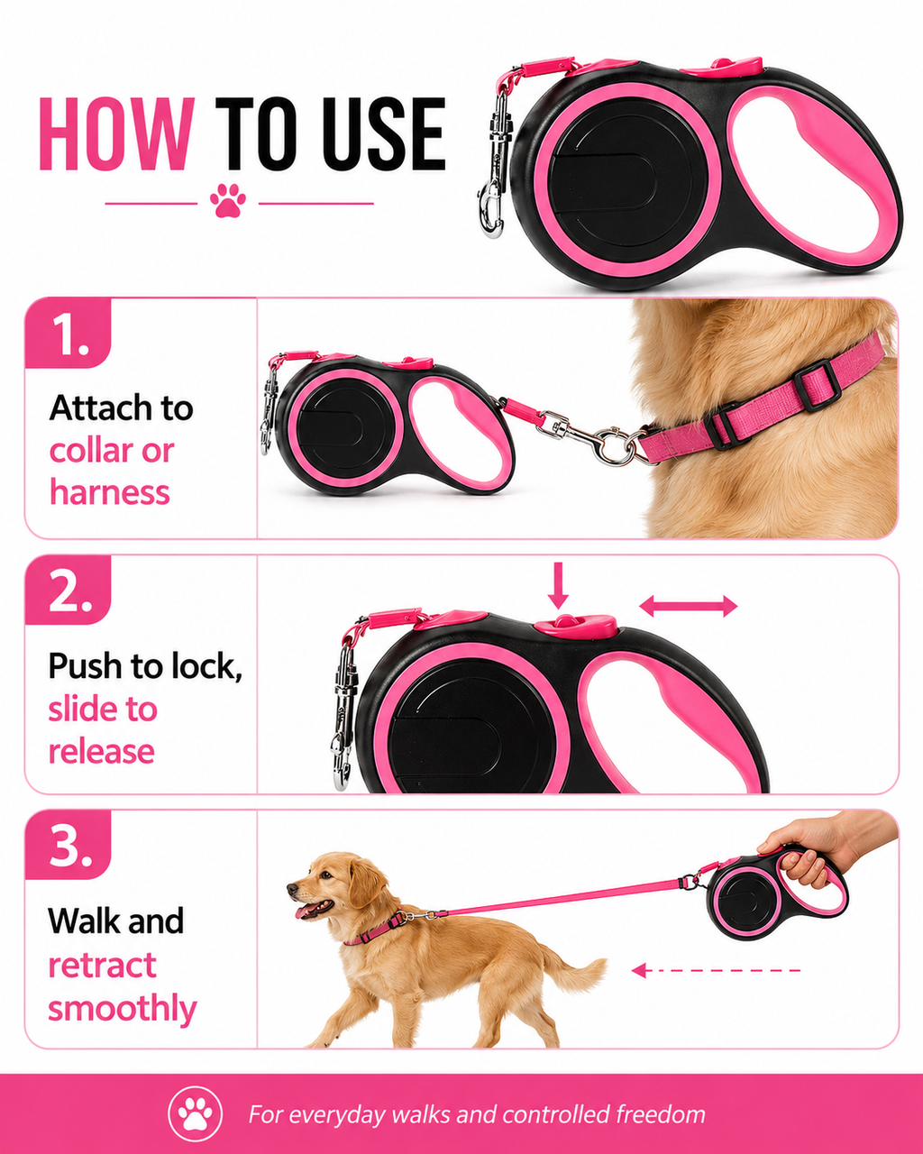 Retractable Dog Leash – Red Black 8m