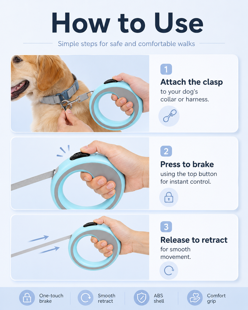 Retractable Dog Leash – Light Blue